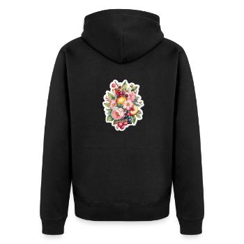 Blumen und Obst - Unisex Premium Bio Zip Hoodie - Schwarz - Hinten - Nico (187cm)