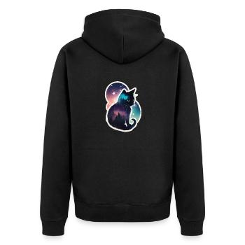Katze in den Sternen - Unisex Premium Bio Zip Hoodie - Schwarz - Hinten - Nico (187cm)