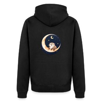 Otter sitzt im Mond - Unisex Premium Bio Zip Hoodie - Schwarz - Hinten - Nico (187cm)