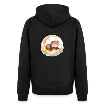 Otter sitzt im Mond - Unisex Premium Bio Zip Hoodie - Schwarz - Hinten - Nico (187cm)