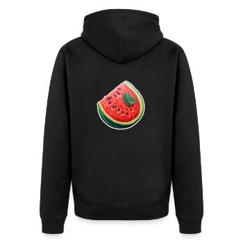 Wassermelone - Unisex Premium Bio Zip Hoodie - Schwarz - Hinten - Nico (187cm)