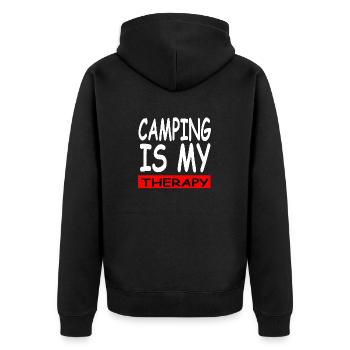 Camping - Unisex Premium Organic Zip Hoodie - black - Back - Nico (187cm)