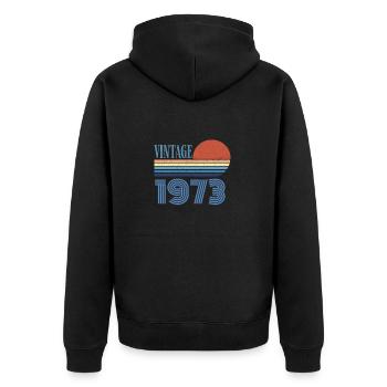 Jahrgang 1973 - Unisex Premium Bio Zip Hoodie - Schwarz - Hinten - Nico (187cm)