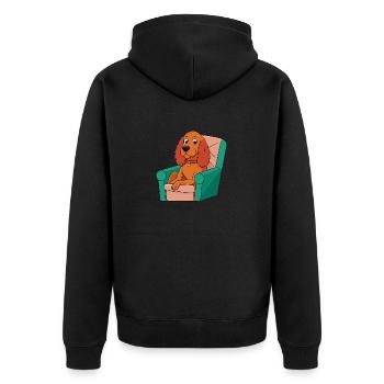 Entspannter Sussex Spaniel im Sessel Hundekunst - Unisex Premium Bio Zip Hoodie - Schwarz - Hinten - Nico (187cm)