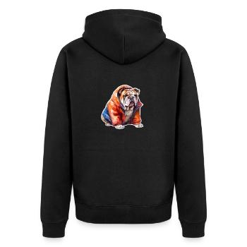 Funny English Bulldog in dog clothes. - Unisex Premium Organic Zip Hoodie - black - Back - Nico (187cm)