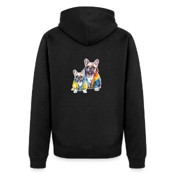 Lustige Französische Bulldogge Familie. - Unisex Premium Bio Zip Hoodie - Schwarz - Hinten - Nico (187cm)