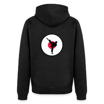 karate japan - Unisex Premium Bio Zip Hoodie - Schwarz - Hinten - Nico (187cm)