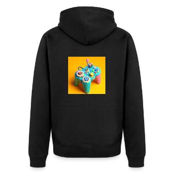 Joystick 11 - Unisex Premium Bio Zip Hoodie - Schwarz - Hinten - Nico (187cm)