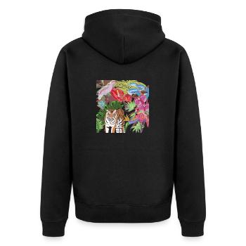 Peinture de la jungle tigres et oiseaux - Veste à capuche bio Premium Unisexe - noir - Dos - Nico (187cm)