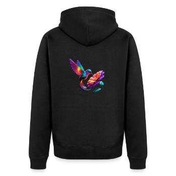 Lebendiger und bunter Kolibri - Unisex Premium Bio Zip Hoodie - Schwarz - Hinten - Nico (187cm)