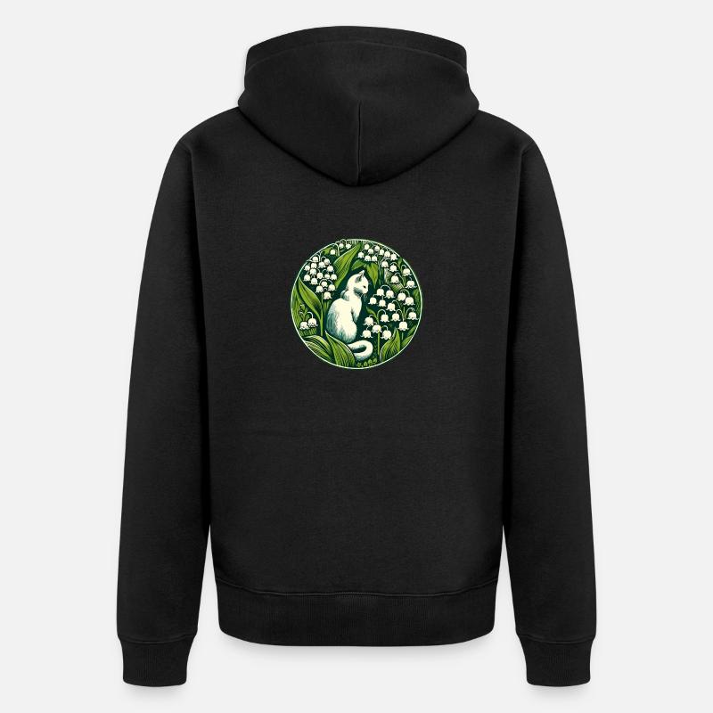 Chat chat blanc du muguet - Veste à capuche bio Premium Unisexe - noir