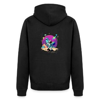 Space astronaut walking in alien planet and rocket - Unisex Premium Organic Zip Hoodie - black - Back - Nico (187cm)