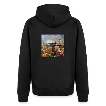 Flower Power - Unisex Premium Bio Zip Hoodie - Schwarz - Hinten - Nico (187cm)