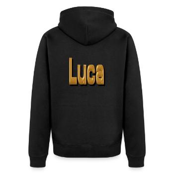 Luca - Unisex Premium Organic Zip Hoodie - black - Back - Nico (187cm)