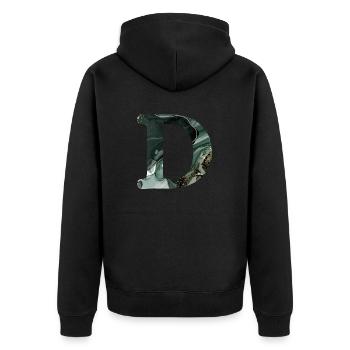 Lettre d marbré vert - Veste à capuche bio Premium Unisexe - noir - Dos - Nico (187cm)