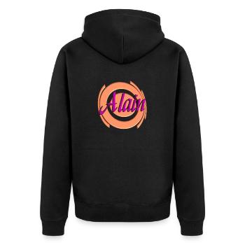 alain2 - Unisex Premium Organic Zip Hoodie - black - Back - Nico (187cm)