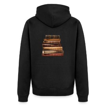 Alte Bücher, das Tor zum Wissen - Unisex Premium Bio Zip Hoodie - Schwarz - Hinten - Nico (187cm)