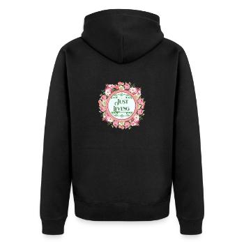 Just Living Floral Motivational Inspirational Life - Unisex Premium Bio Zip Hoodie - Schwarz - Hinten - Nico (187cm)