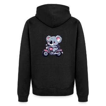 Cute Koala Bear on a Scooter I Motorcycle - Unisex Premium Organic Zip Hoodie - black - Back - Nico (187cm)