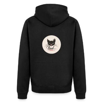 Bad Kitten Badge - Böses Kätzchen - Unisex Premium Bio Zip Hoodie - Schwarz - Hinten - Nico (187cm)