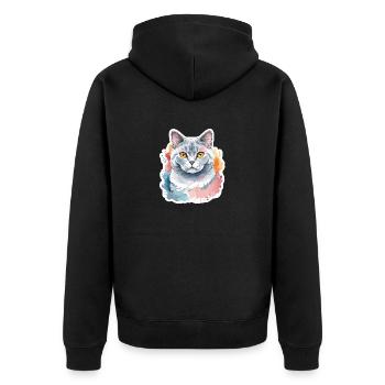 British Shorthair Watercolor - Unisex Premium Organic Zip Hoodie - black - Back - Nico (187cm)