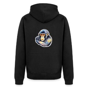 Affe Wasserfarben - Unisex Premium Bio Zip Hoodie - Schwarz - Hinten - Nico (187cm)