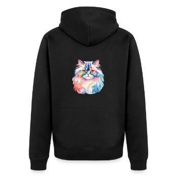 Perserkatze Wasserfarben - Unisex Premium Bio Zip Hoodie - Schwarz - Hinten - Nico (187cm)