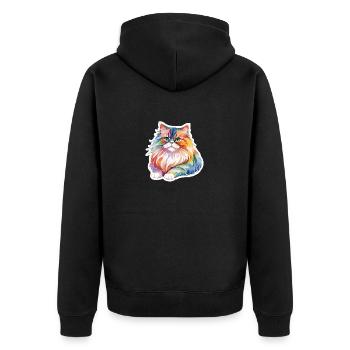 Perserkatze Wasserfarben - Unisex Premium Bio Zip Hoodie - Schwarz - Hinten - Nico (187cm)