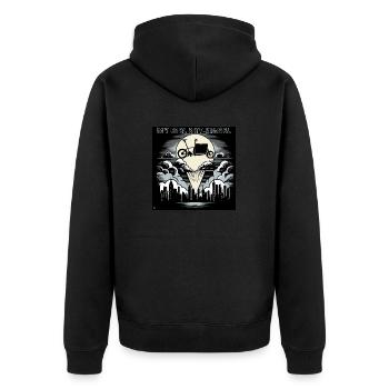 Vélo cargo dans le style Bat-Signal, vélo cargo - Veste à capuche bio Premium Unisexe - noir - Dos - Nico (187cm)