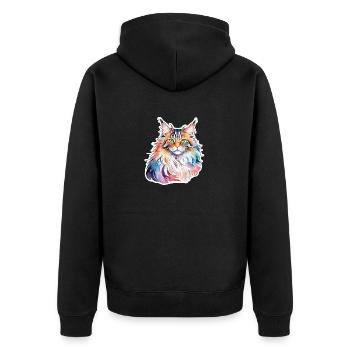 Maine Coon Wasserfarben - Unisex Premium Bio Zip Hoodie - Schwarz - Hinten - Nico (187cm)