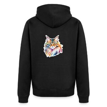 Maine Coon Wasserfarben - Unisex Premium Bio Zip Hoodie - Schwarz - Hinten - Nico (187cm)