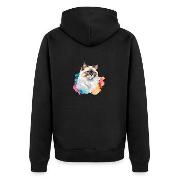 Birmakatze Wasserfarben - Unisex Premium Bio Zip Hoodie - Schwarz - Hinten - Nico (187cm)