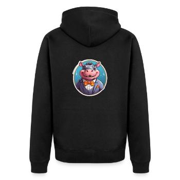 Lustiges Comic Nilpferd - Unisex Premium Bio Zip Hoodie - Schwarz - Hinten - Nico (187cm)