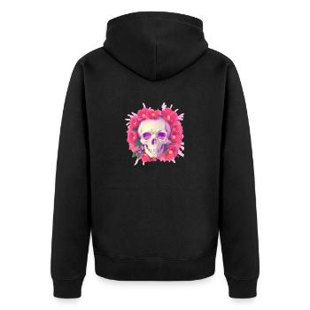 Skull lays in Flowers - Unisex Premium Bio Zip Hoodie - Schwarz - Hinten - Nico (187cm)