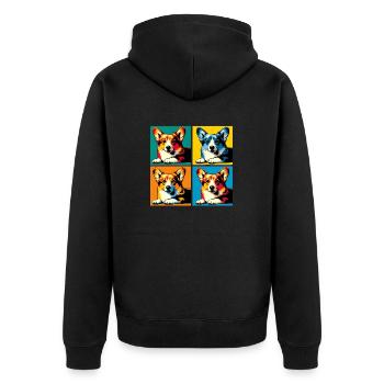 Pop Pembroke Welsh Corgi Dog Portrait - Unisex Premium Organic Zip Hoodie - black - Back - Nico (187cm)