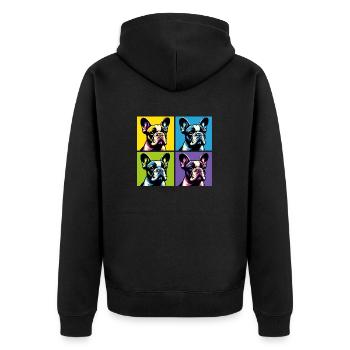 Pop Französische Bulldogge Hund Porträt - Haustier Porträt - Unisex Premium Bio Zip Hoodie - Schwarz - Hinten - Nico (187cm)