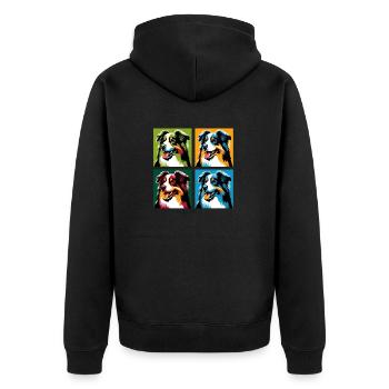 Pop Australian Shepherd Dog Portrait - Unisex Premium Organic Zip Hoodie - black - Back - Nico (187cm)