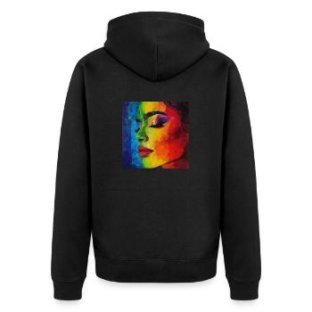 Regenbogen - Unisex Premium Bio Zip Hoodie - Schwarz - Hinten - Nico (187cm)