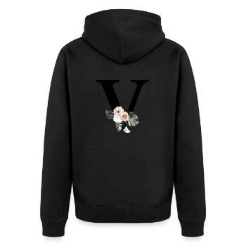 Tropischer floraler V-Buchstabe - Unisex Premium Bio Zip Hoodie - Schwarz - Hinten - Nico (187cm)
