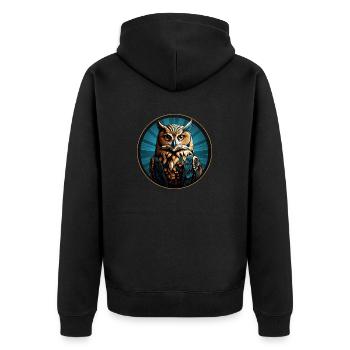 Buntes grafisches Eulendesign für Eulenfans - Unisex Premium Bio Zip Hoodie - Schwarz - Hinten - Nico (187cm)