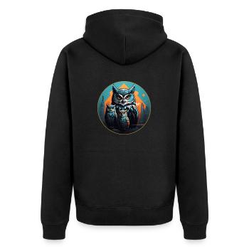 Buntes grafisches Eulendesign für Eulenfans und Vo - Unisex Premium Bio Zip Hoodie - Schwarz - Hinten - Nico (187cm)