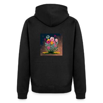 Psychedelische Blumenpracht der Hippie-Ära - Unisex Premium Bio Zip Hoodie - Schwarz - Hinten - Nico (187cm)