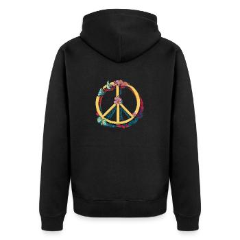 Friedensflug: Blütenzauber mit Schmetterlingen - Unisex Premium Bio Zip Hoodie - Schwarz - Hinten - Nico (187cm)