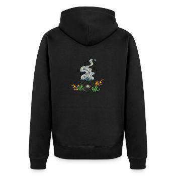 Der vier Elemente Kessel - Unisex Premium Bio Zip Hoodie - Schwarz - Hinten - Nico (187cm)