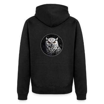 Schneeeulenportrait Schneeeule Eulengrafi - Unisex Premium Bio Zip Hoodie - Schwarz - Hinten - Nico (187cm)