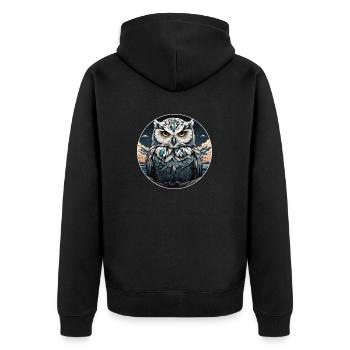 Schneeeulenportrait Schneeeule Eulengrafik - Unisex Premium Bio Zip Hoodie - Schwarz - Hinten - Nico (187cm)