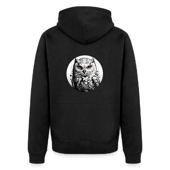 Schneeeulenportrait Schneeeule Eulengrafik - Unisex Premium Bio Zip Hoodie - Schwarz - Hinten - Nico (187cm)