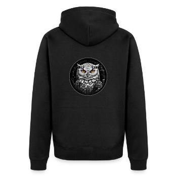 Schneeeulenportrait Schneeeule Eulengrafik - Unisex Premium Bio Zip Hoodie - Schwarz - Hinten - Nico (187cm)