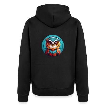 kleine süsse Eule im Farbkreis Eulendesign - Unisex Premium Bio Zip Hoodie - Schwarz - Hinten - Nico (187cm)