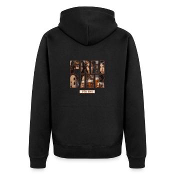 Freibier für uns - Unisex Premium Bio Zip Hoodie - Schwarz - Hinten - Nico (187cm)